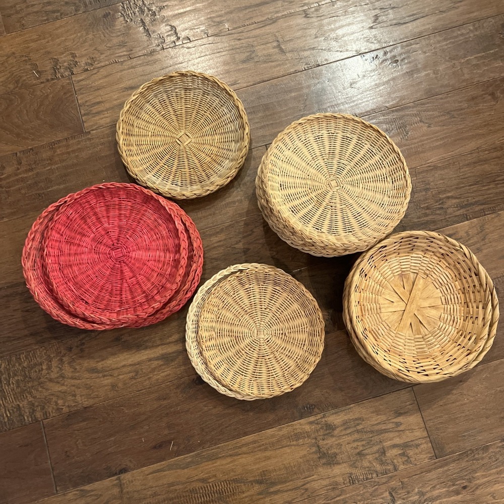 Set of 21 VTG Rattan Wicker Woven Paper Plate Holders Various Picnic Lot